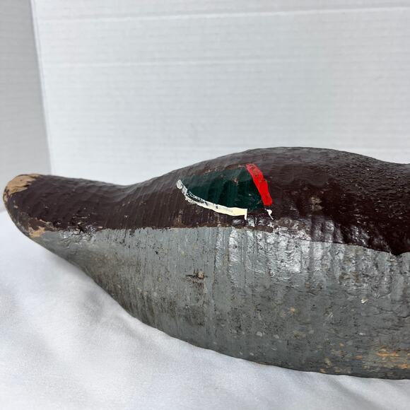 Mid 1900s VTG Hand Carved Wooden Mallard Duck Hunting Decoy Antique Metal Keel - Picture 7 of 14